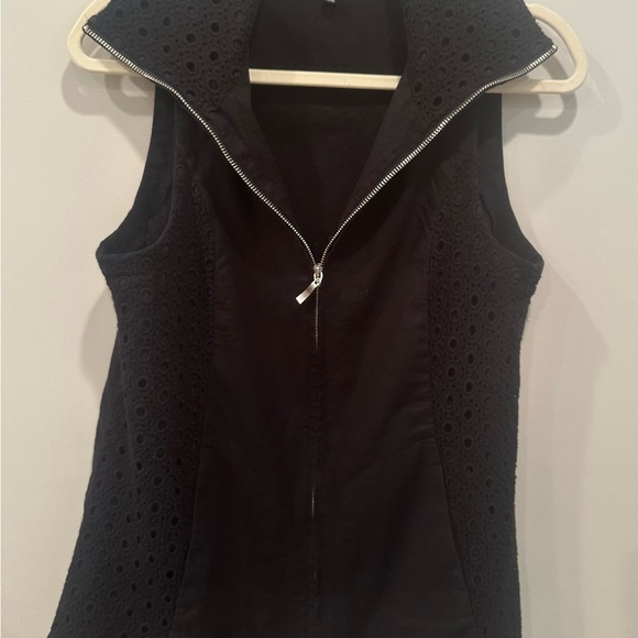 Linen Blend Black Eyelet Lace Zip Up Blend Vest Sz Medium Whimsigoth Romantic - Picture 2 of 8